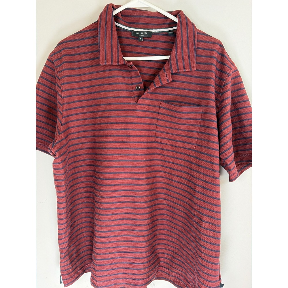 Ted Baker London Mens Hillside Striped Polo Shirt Burgundy Navy Blue Size 6 XL